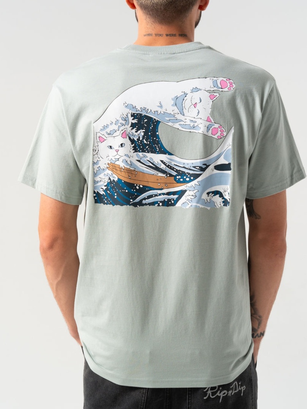 RIPNDIP Great Wave of Nerm T Shirt Green Lord Nermal Cat Graphic Tee M NWOT